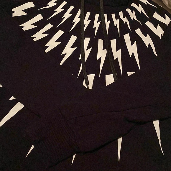 Neil Barrett Thunderbolt Fair Isle pullover hoodie sweatshirt drawstring black - Picture 8 of 12